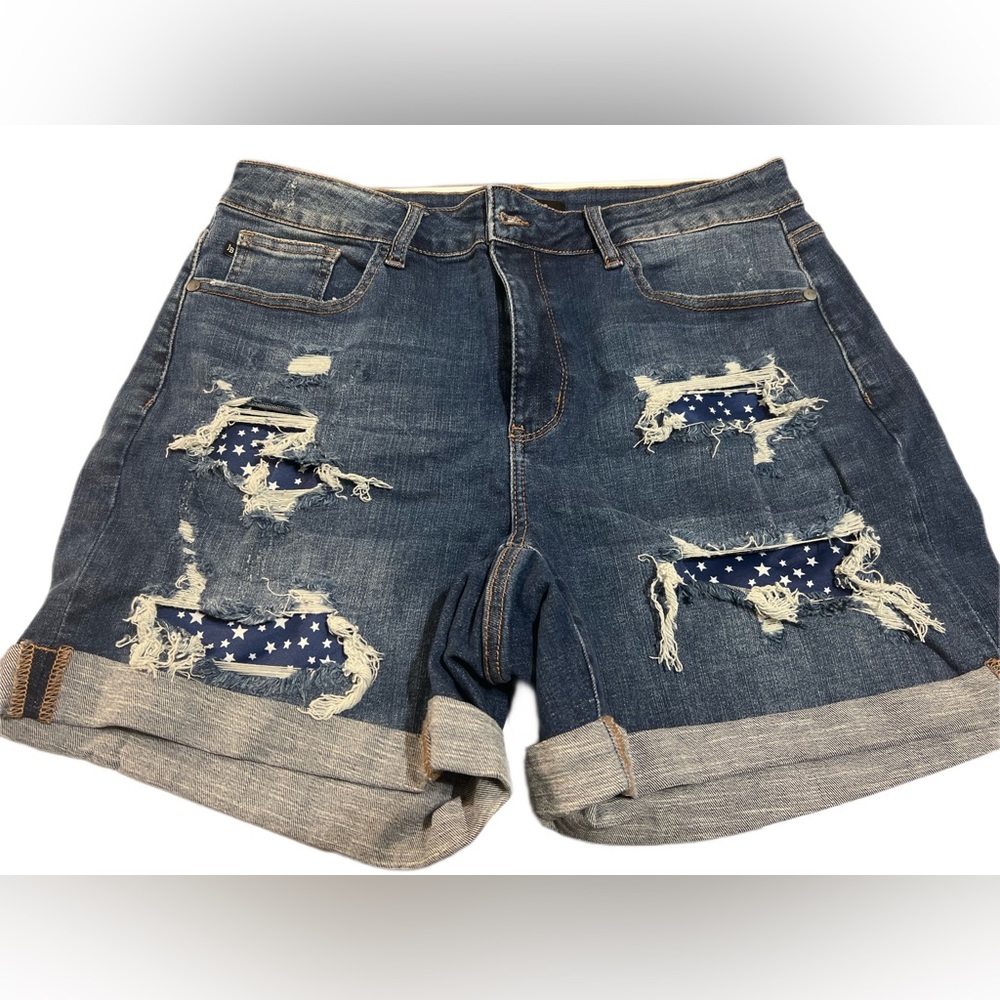Judy Blue distressed Cuffed Denim Shorts.
